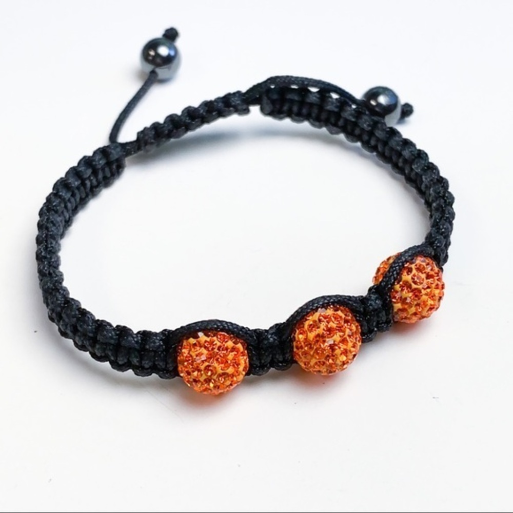 $5 Deal Tresor Paris Beaded Woven Black Bracelet Orange Crystals